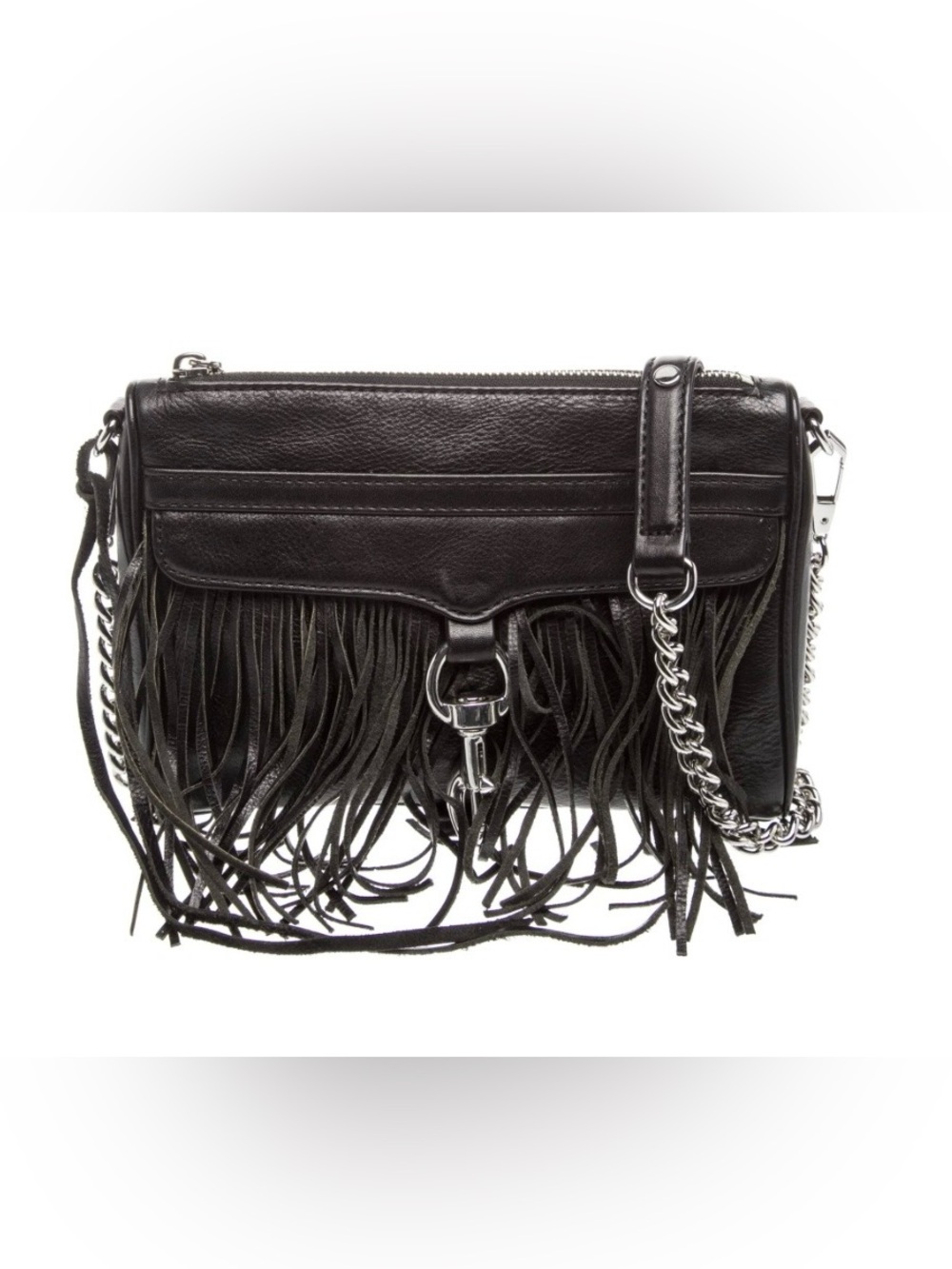 REBECCA MINKOFF Black Fringe Leather Crossbody Bag BLACK